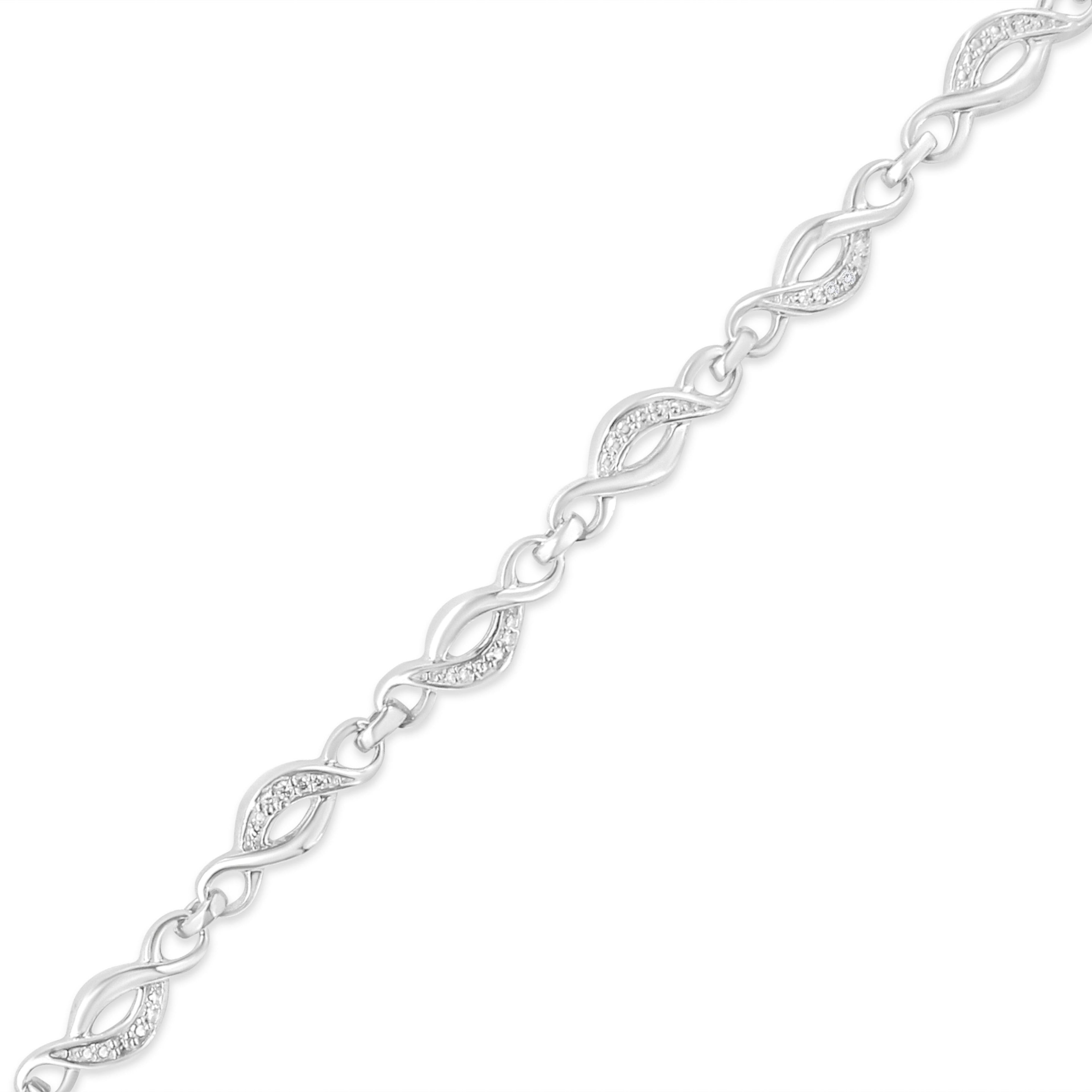 .925 Sterling Silver Prong Set Diamond Accent Curved Spiral Link Bracelet (I-J Color, I3 Clarity) - 7.25" by Bids.com