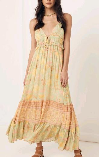 Spring Rayon Positioning Floral Flounce Tassel Dress by Ragazza