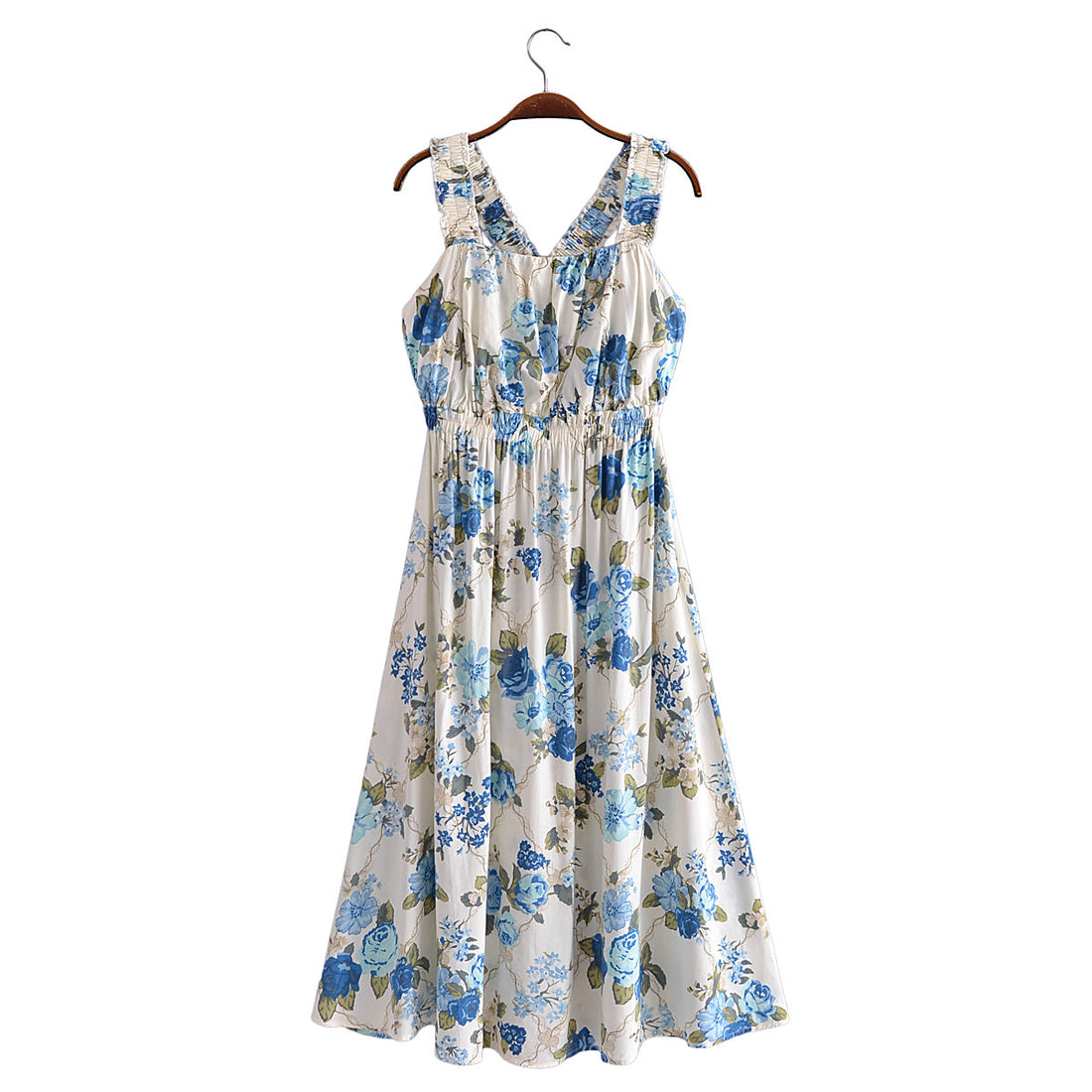 Vacation Summer Cross Backless Rayon Printing Slip Dress by Ragazza