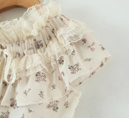 Summer Vietnam Brand Fresh Sweet Floral off Neck Wooden Ear Irregular Asymmetric Swing Holiday Dress by Ragazza