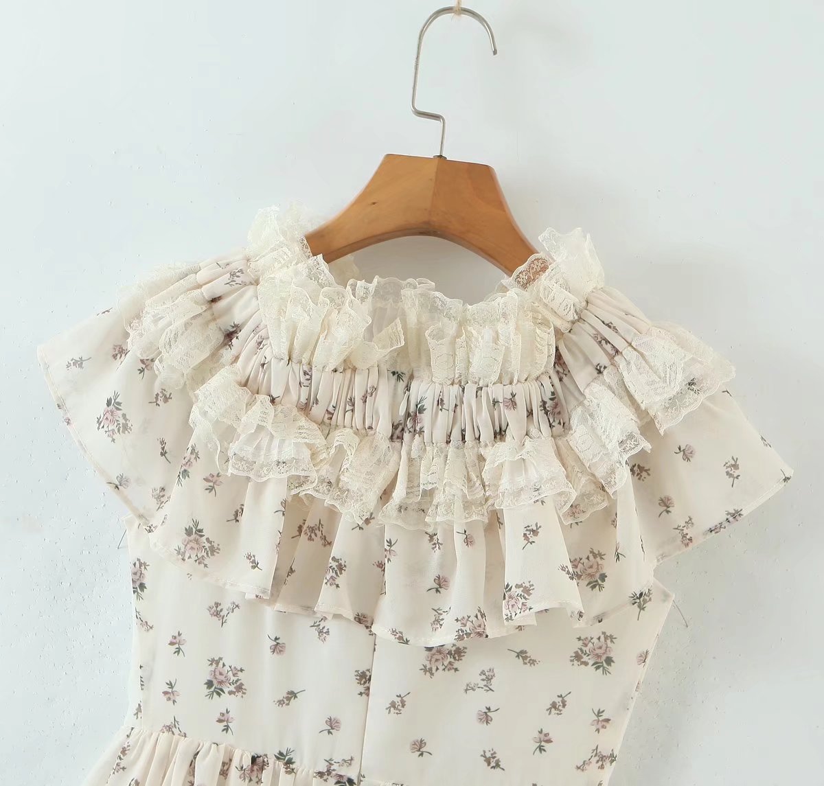 Summer Vietnam Brand Fresh Sweet Floral off Neck Wooden Ear Irregular Asymmetric Swing Holiday Dress by Ragazza
