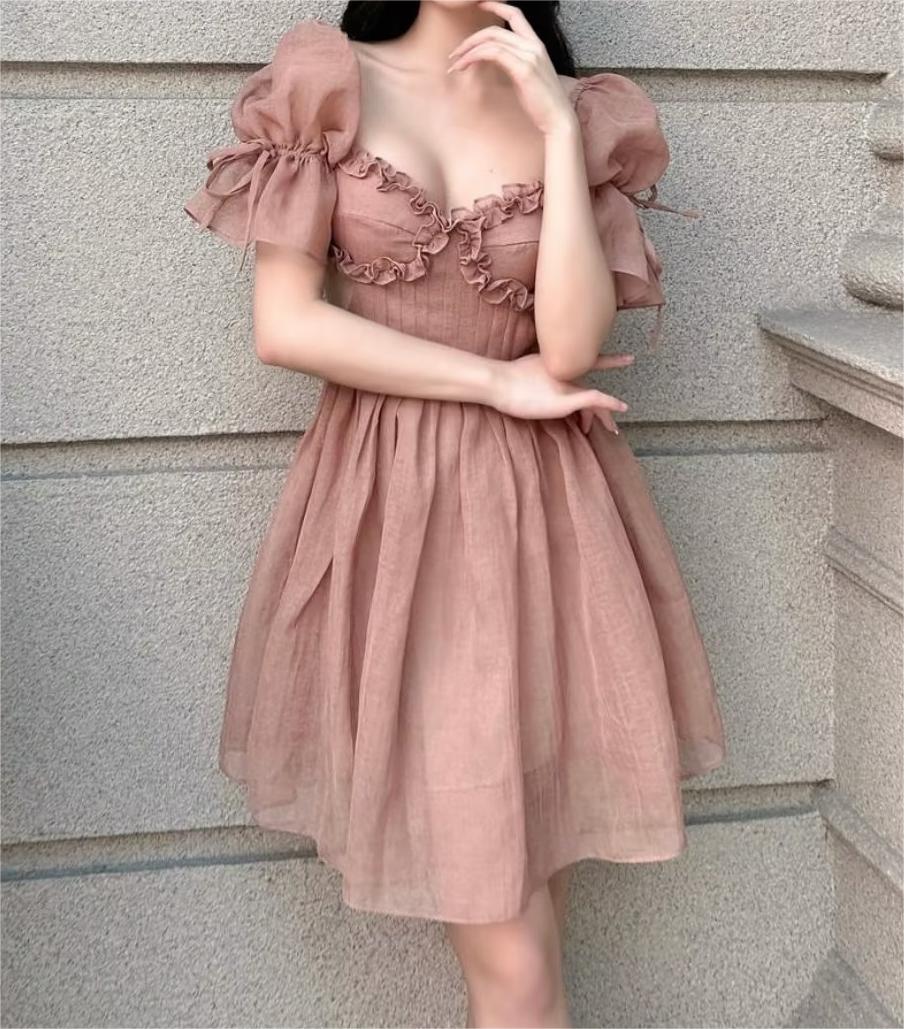 Solid Color Niche Dress Elegant Women Dress Spring Slim Slimming Lace Princess Dress by Ragazza