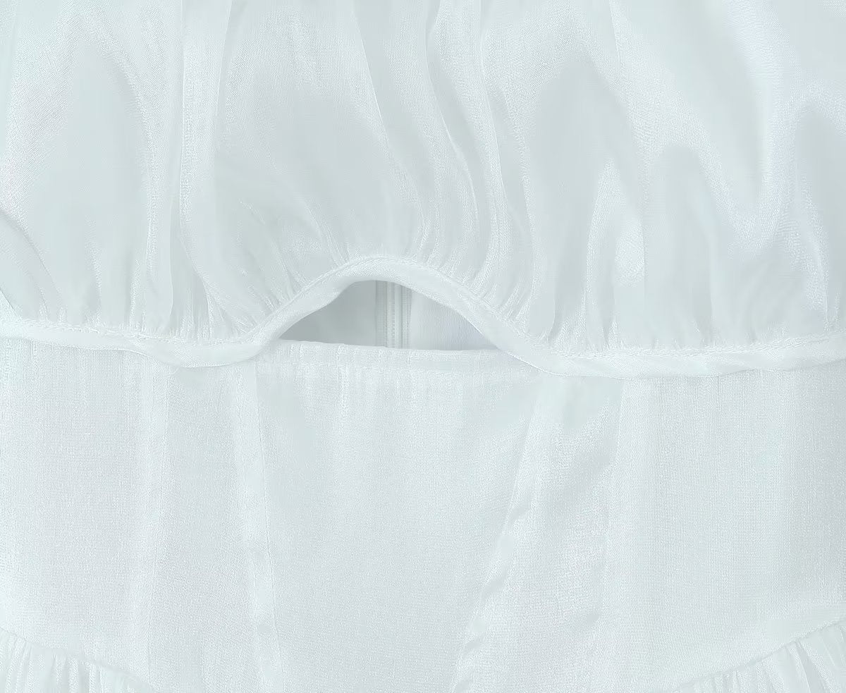 Women White Sexy Tulle Dress Summer Sexy Pleated Tube Top Cami Dress by Ragazza