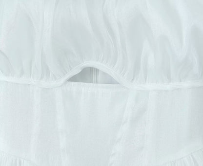 Women White Sexy Tulle Dress Summer Sexy Pleated Tube Top Cami Dress by Ragazza