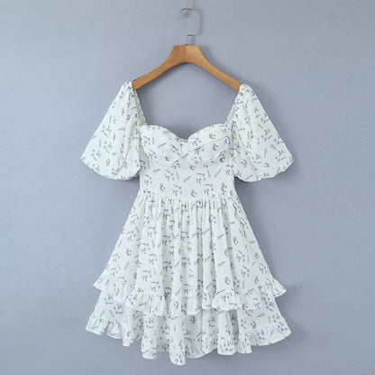 Women Dress Women Summer off Shoulder Square Collar Puff Sleeve Short Dress by Ragazza