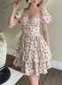 Women Clothing Summer Spicy Puff Sleeve Sexy Pink Printing Waist Dress by Ragazza