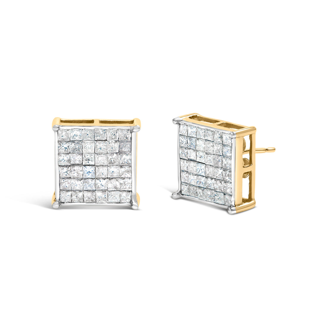 10K Yellow Gold 2.0 Cttw Invisible-Set Princess-Cut Diamond Stud Earrings by Bids.com