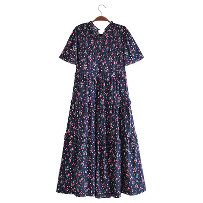 Autumn Women Clothing Printed Lace up Elastic Tiered Dress by Ragazza