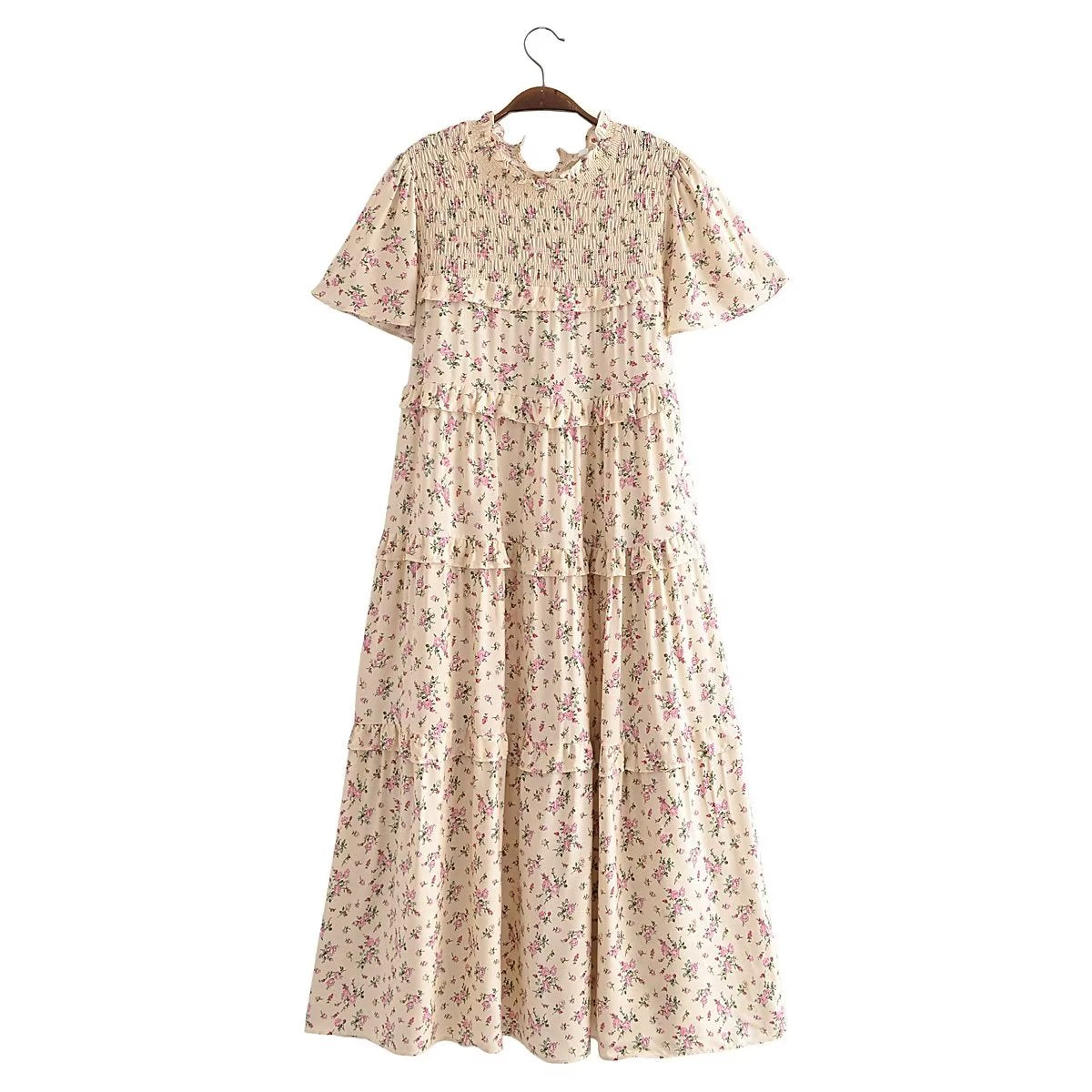 Autumn Women Clothing Printed Lace up Elastic Tiered Dress by Ragazza