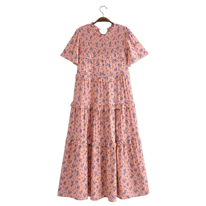 Autumn Women Clothing Printed Lace up Elastic Tiered Dress by Ragazza