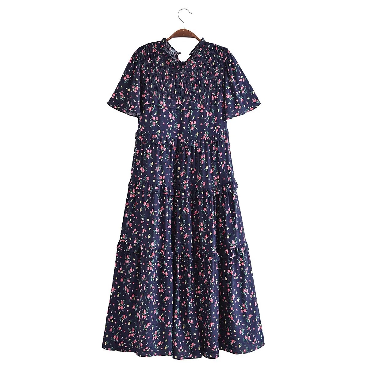 Autumn Women Clothing Printed Lace up Elastic Tiered Dress by Ragazza