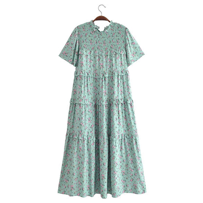 Autumn Women Clothing Printed Lace up Elastic Tiered Dress by Ragazza