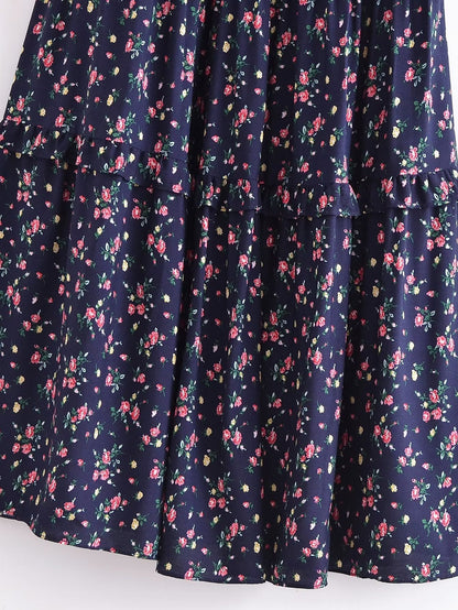 Autumn Women Clothing Printed Lace up Elastic Tiered Dress by Ragazza