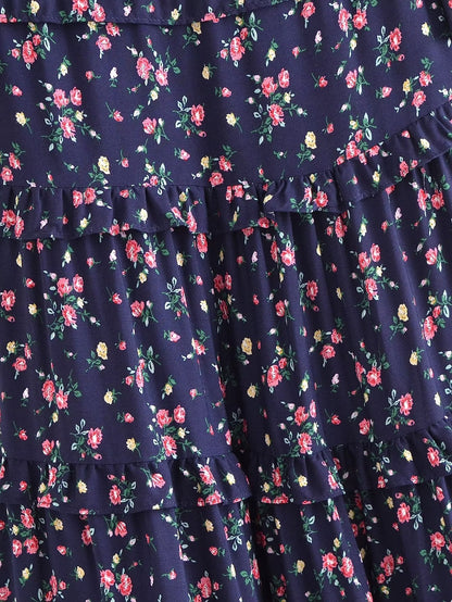 Autumn Women Clothing Printed Lace up Elastic Tiered Dress by Ragazza