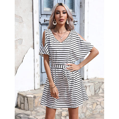 Women Spring Summer Explosions Foreign Trade Slim Striped Dress by Ragazza