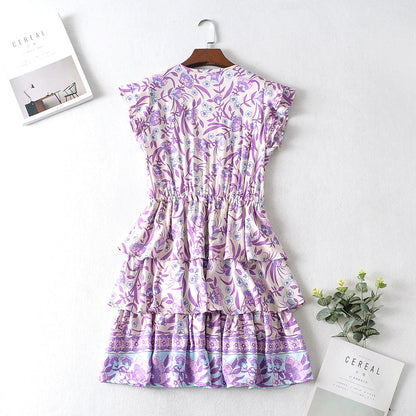 Autumn Winter Women Clothing Short Sleeve Ruffle Sleeve Printed Dress by Ragazza