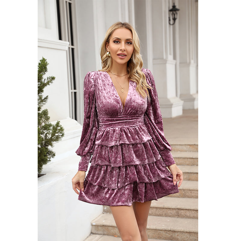 Women Fall Winter Solid Daily Elegant Ruffled A Line Dress by Ragazza