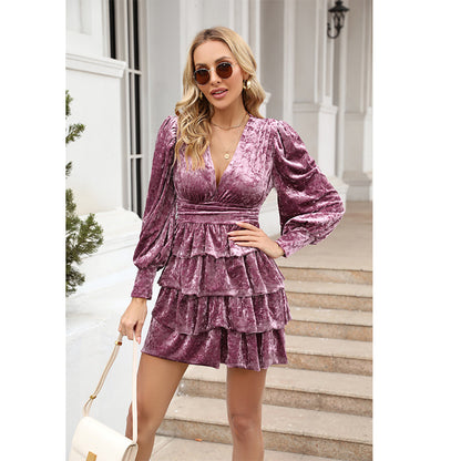 Women Fall Winter Solid Daily Elegant Ruffled A Line Dress by Ragazza
