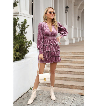 Women Fall Winter Solid Daily Elegant Ruffled A Line Dress by Ragazza