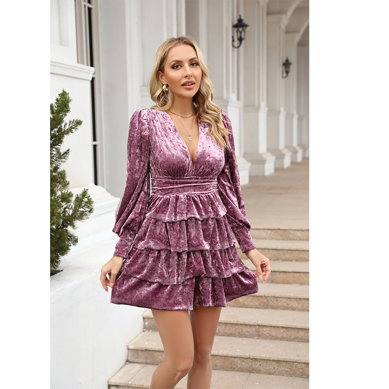 Women Fall Winter Solid Daily Elegant Ruffled A Line Dress by Ragazza