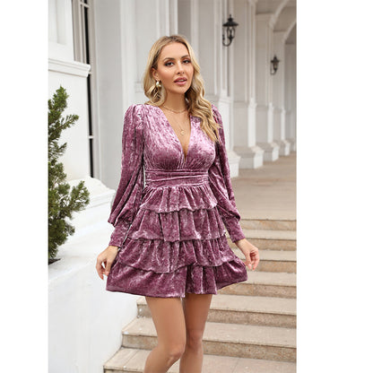 Women Fall Winter Solid Daily Elegant Ruffled A Line Dress by Ragazza