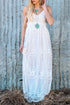 White Contrast Lace Backless Spaghetti Strap Maxi Dress by Ragazza