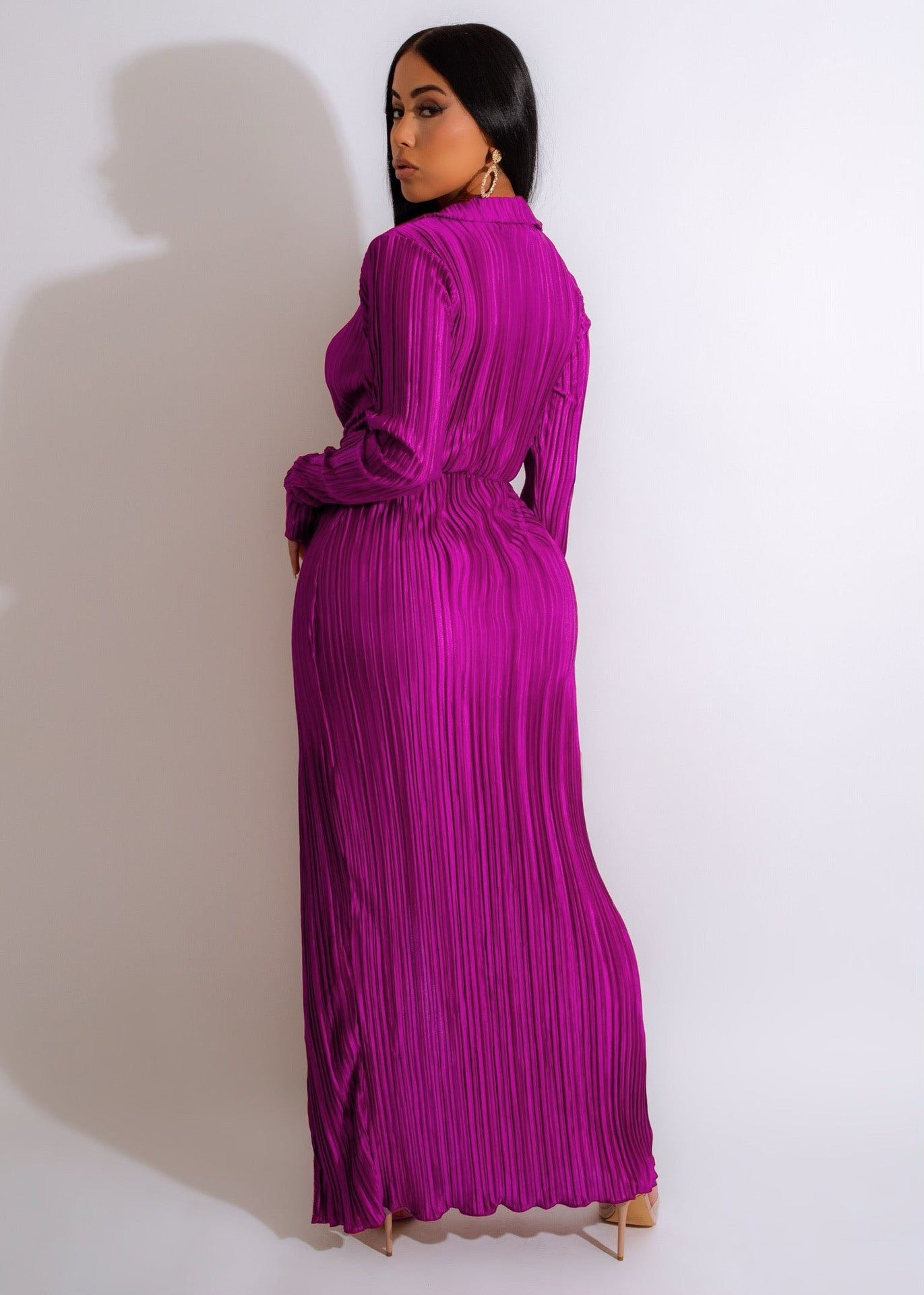 Sexy Slit Dress Autumn Winter V neck Long Sleeve Pleated Dress by Ragazza