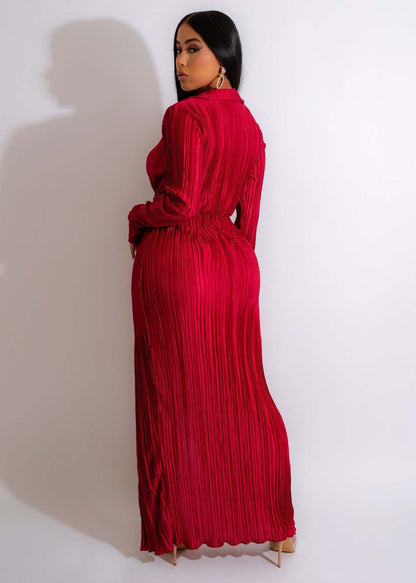 Sexy Slit Dress Autumn Winter V neck Long Sleeve Pleated Dress by Ragazza