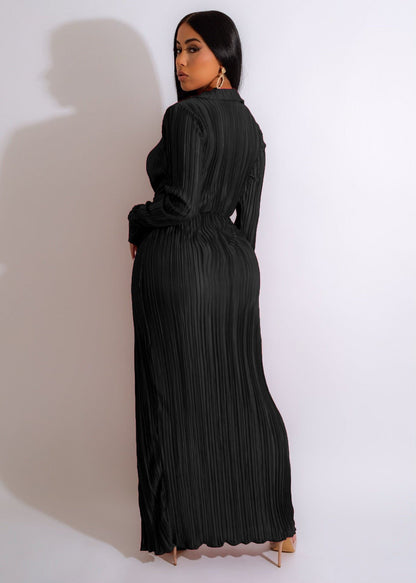 Sexy Slit Dress Autumn Winter V neck Long Sleeve Pleated Dress by Ragazza