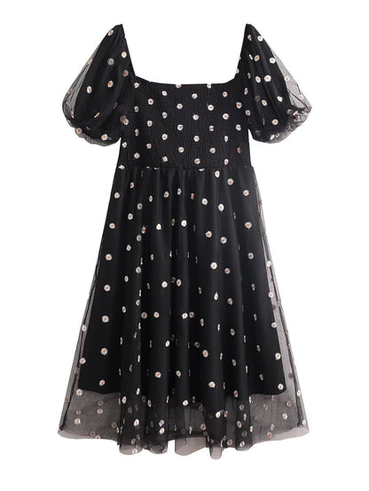Women Black Loose Office Polka Midi Dress High Waist Dress  DestGlow