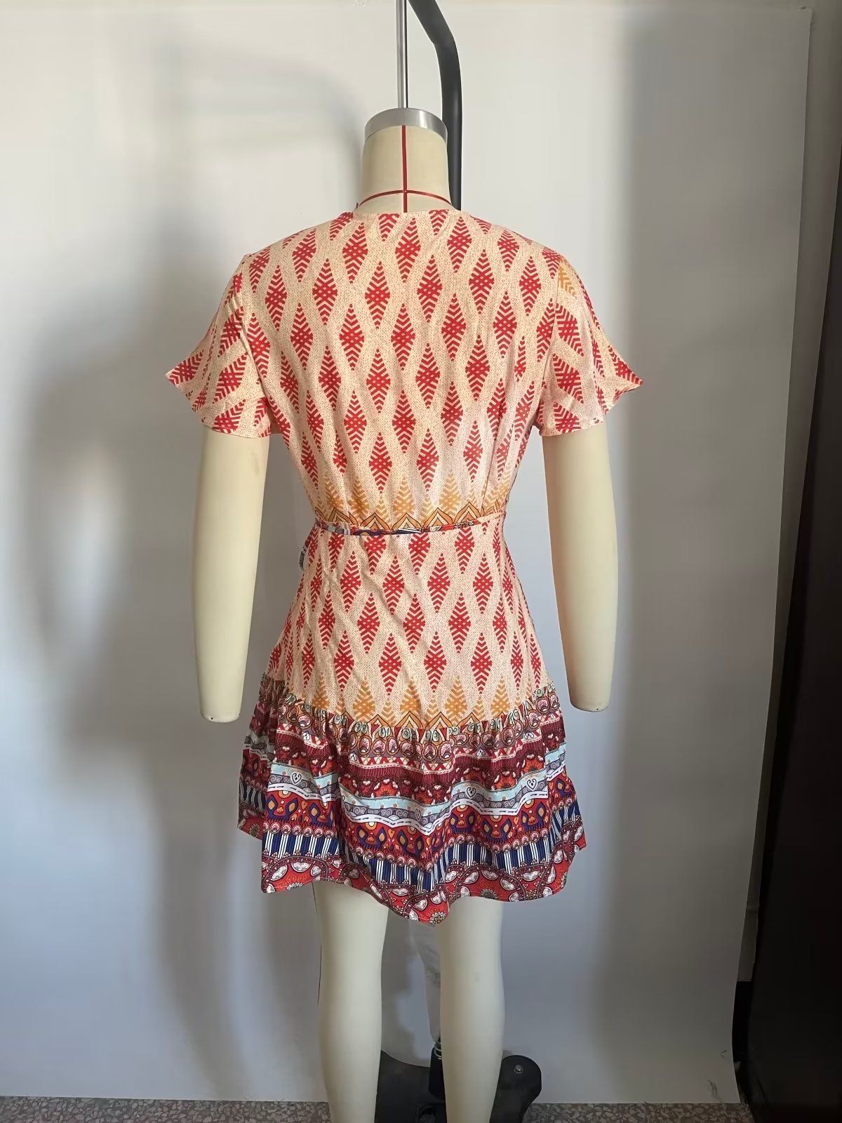 Women Printed Fresh High Waist Short Sleeve Dress by Ragazza