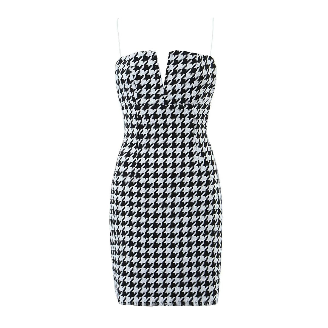 Fall Women Clothing Houndstooth Knitted All Matching V neck Strap Dress by Ragazza