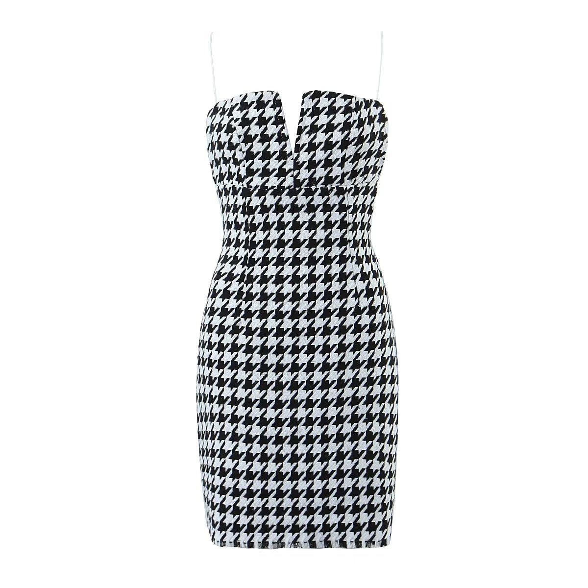 Fall Women Clothing Houndstooth Knitted All Matching V neck Strap Dress by Ragazza