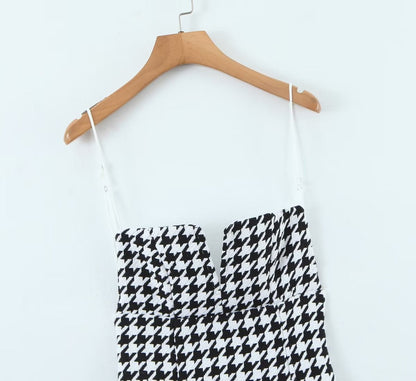 Fall Women Clothing Houndstooth Knitted All Matching V neck Strap Dress by Ragazza