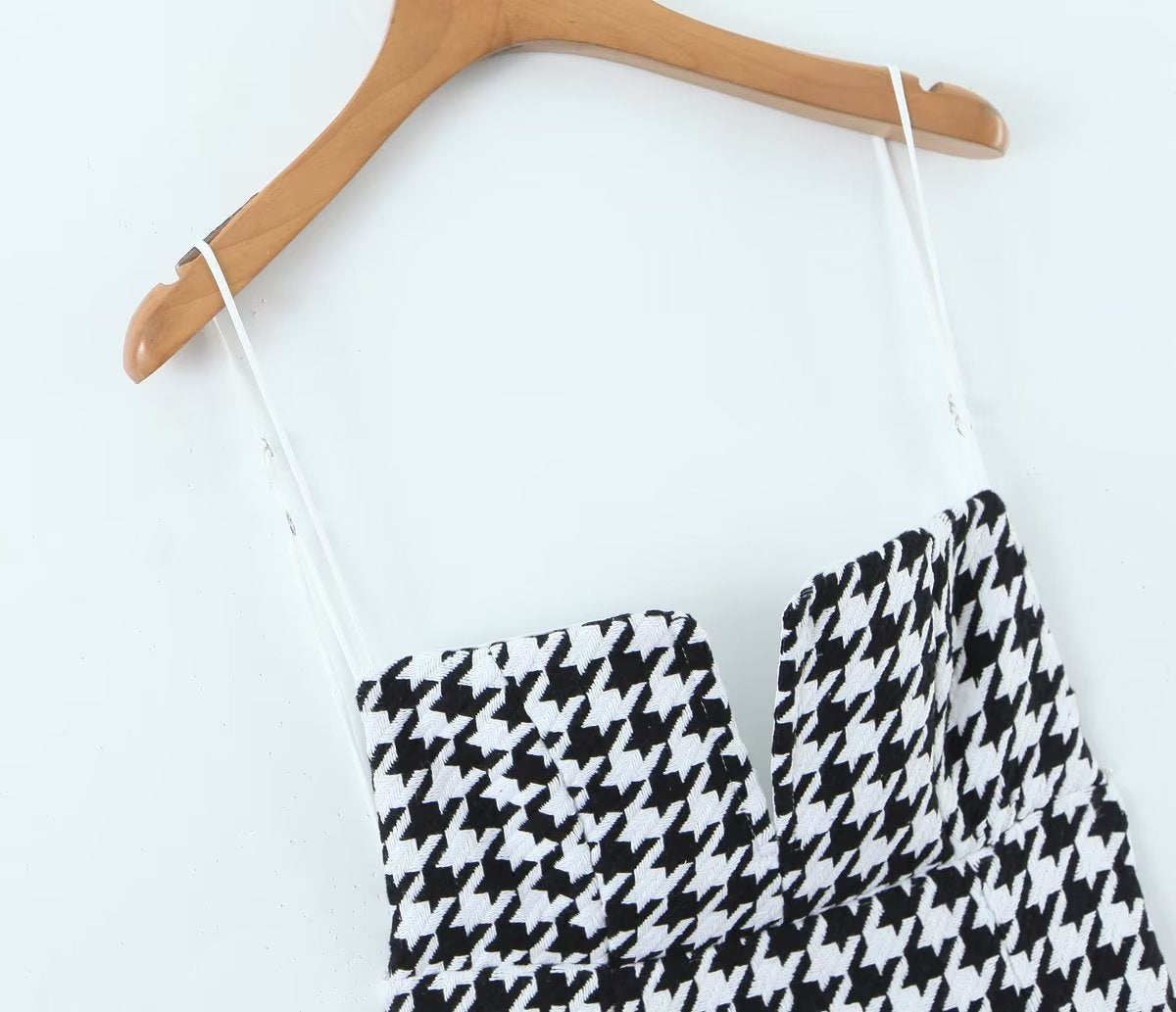 Fall Women Clothing Houndstooth Knitted All Matching V neck Strap Dress by Ragazza