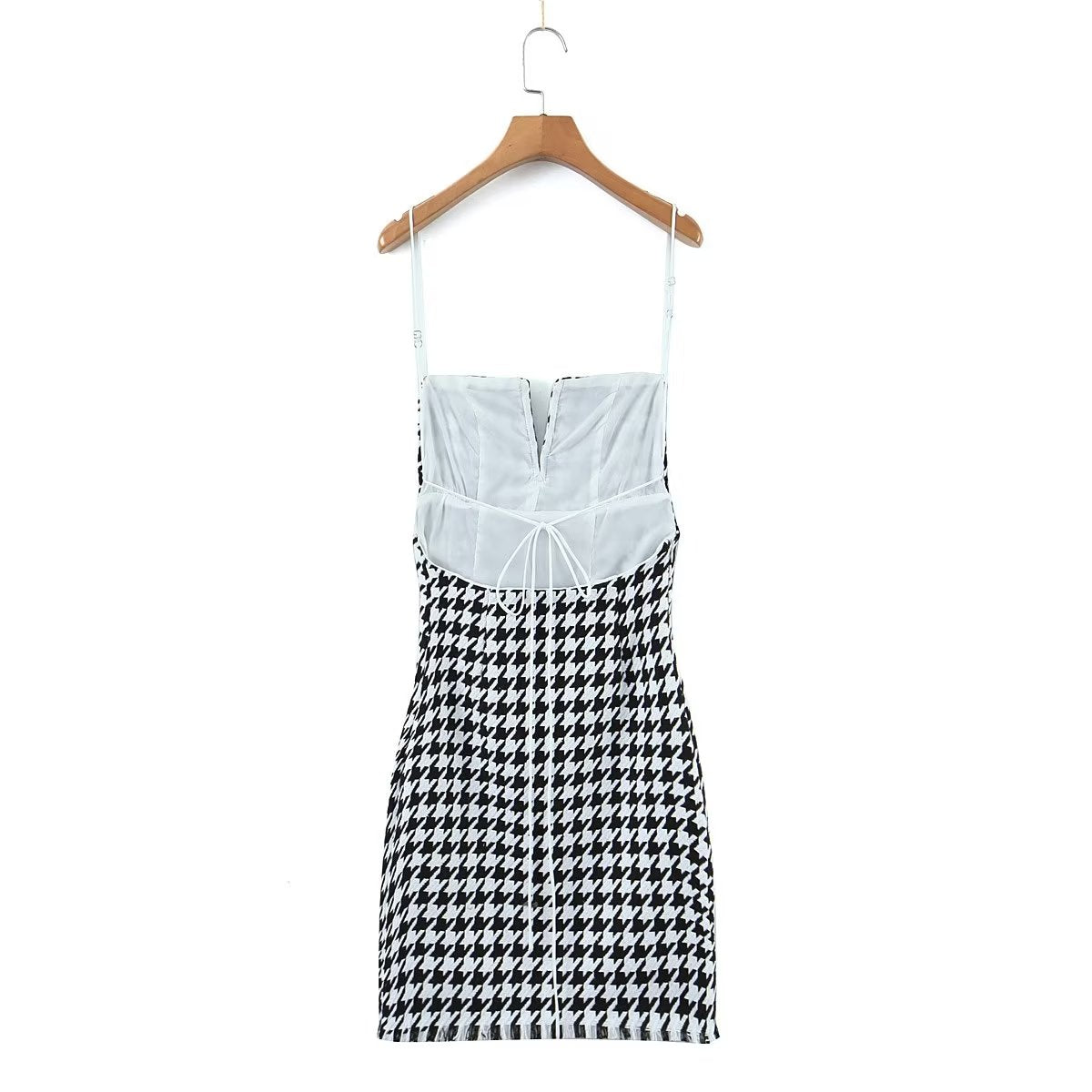 Fall Women Clothing Houndstooth Knitted All Matching V neck Strap Dress by Ragazza