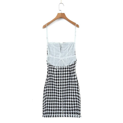 Fall Women Clothing Houndstooth Knitted All Matching V neck Strap Dress by Ragazza