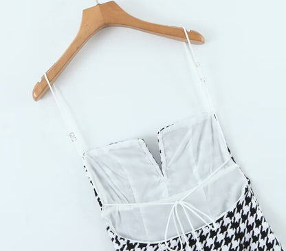 Fall Women Clothing Houndstooth Knitted All Matching V neck Strap Dress by Ragazza