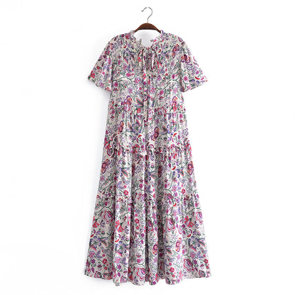 Ruffled Sleeve Waist Dress V neck Printed Tiered Dress by Ragazza