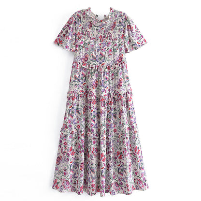 Ruffled Sleeve Waist Dress V neck Printed Tiered Dress by Ragazza