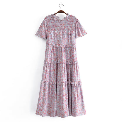 Autumn Women Printed Lace up Elastic Tiered Dress by Ragazza
