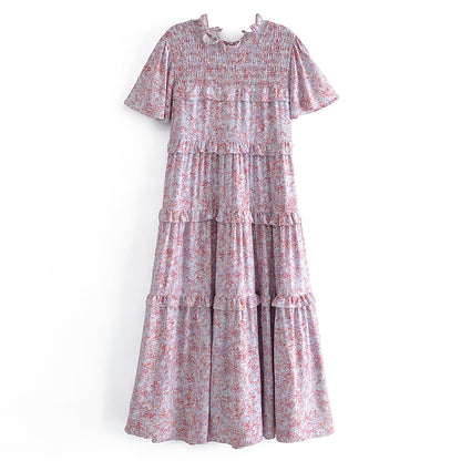 Autumn Women Printed Lace up Elastic Tiered Dress by Ragazza