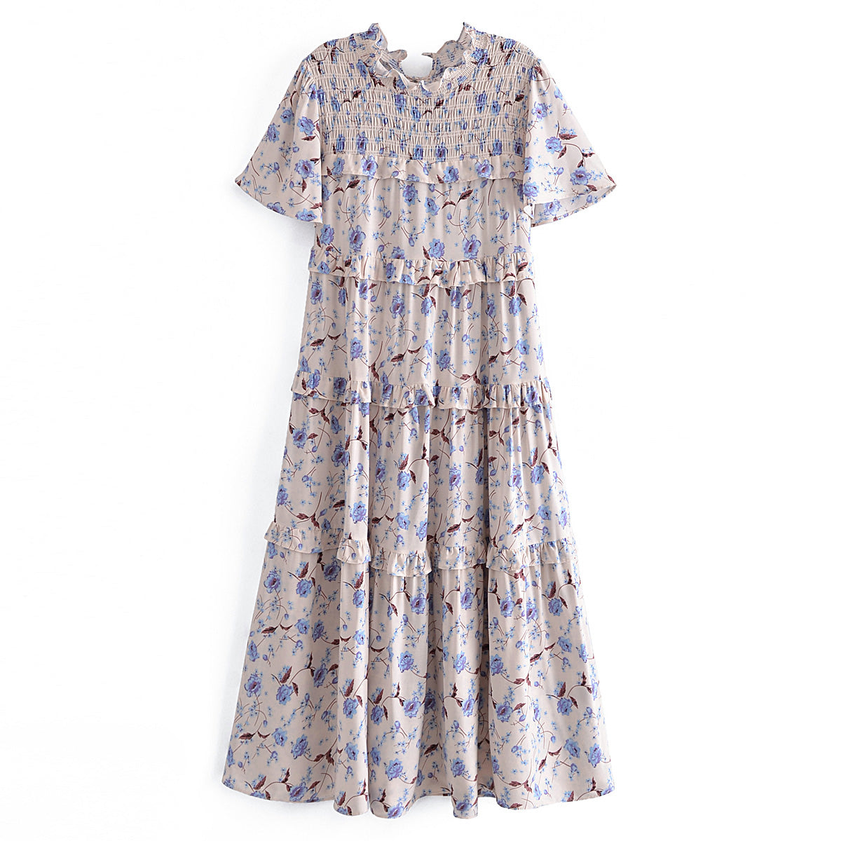 Summer Women Rayon Printed Elastic Tiered Dress Short Sleeve Dress Mid Length by Ragazza