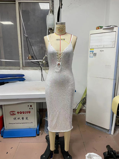 Spring Summer Women Clothing Sexy Camisole Gown Slim Hip Wrapped Mid Length Crisscross by Ragazza