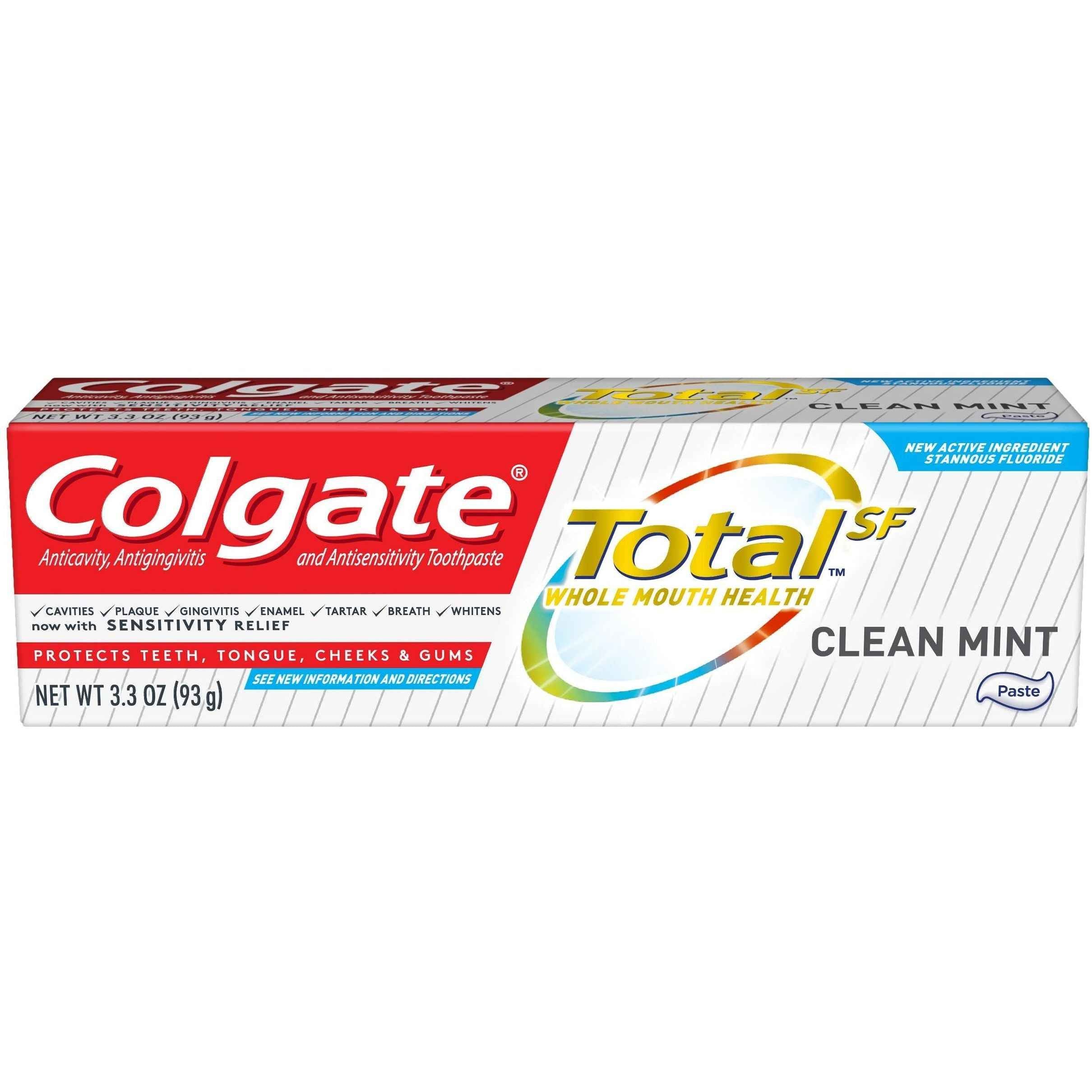 Colgate Total Clean Mint Toothpaste, 3.3 oz – 12-Hour Antibacterial Protection &amp; Travel Friendly