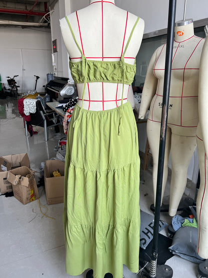 Women Clothing Sleeveless Cropped Outfit Stitching Layer Long Large Hem Dress