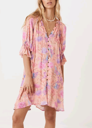 Spring Summer Rayon Positioning Floral Belt Tassel Dress by Ragazza