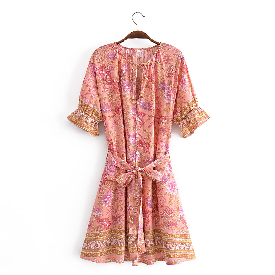 Spring Summer Rayon Positioning Floral Belt Tassel Dress by Ragazza