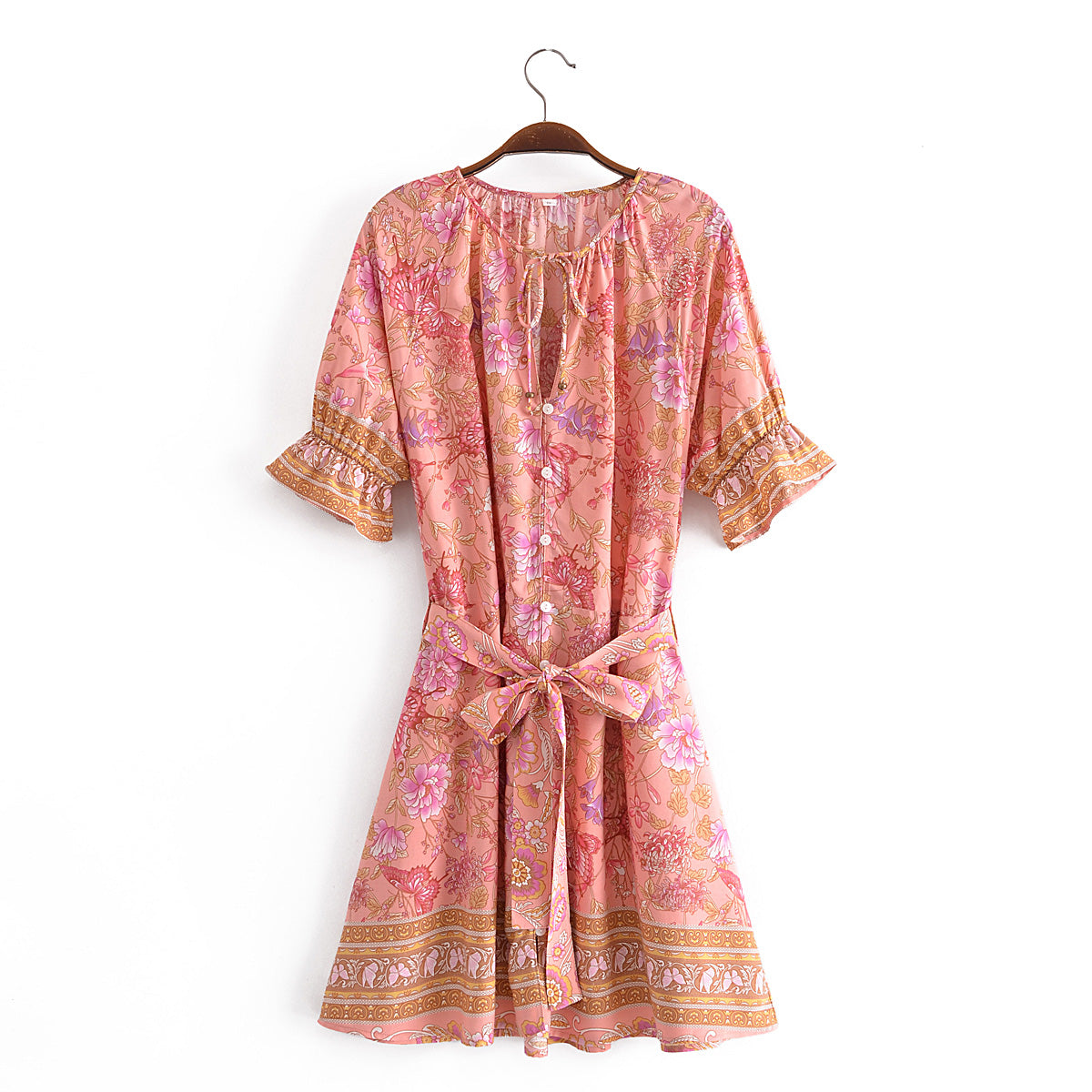Spring Summer Rayon Positioning Floral Belt Tassel Dress by Ragazza