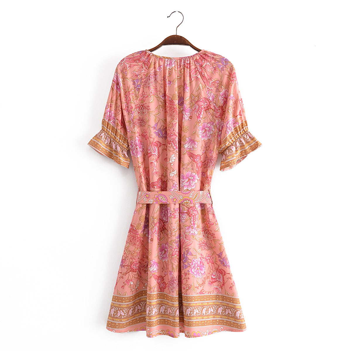 Spring Summer Rayon Positioning Floral Belt Tassel Dress by Ragazza